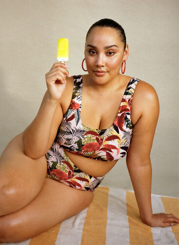 High-waisted bikini bottoms with print, Palm Print, Image image number 0