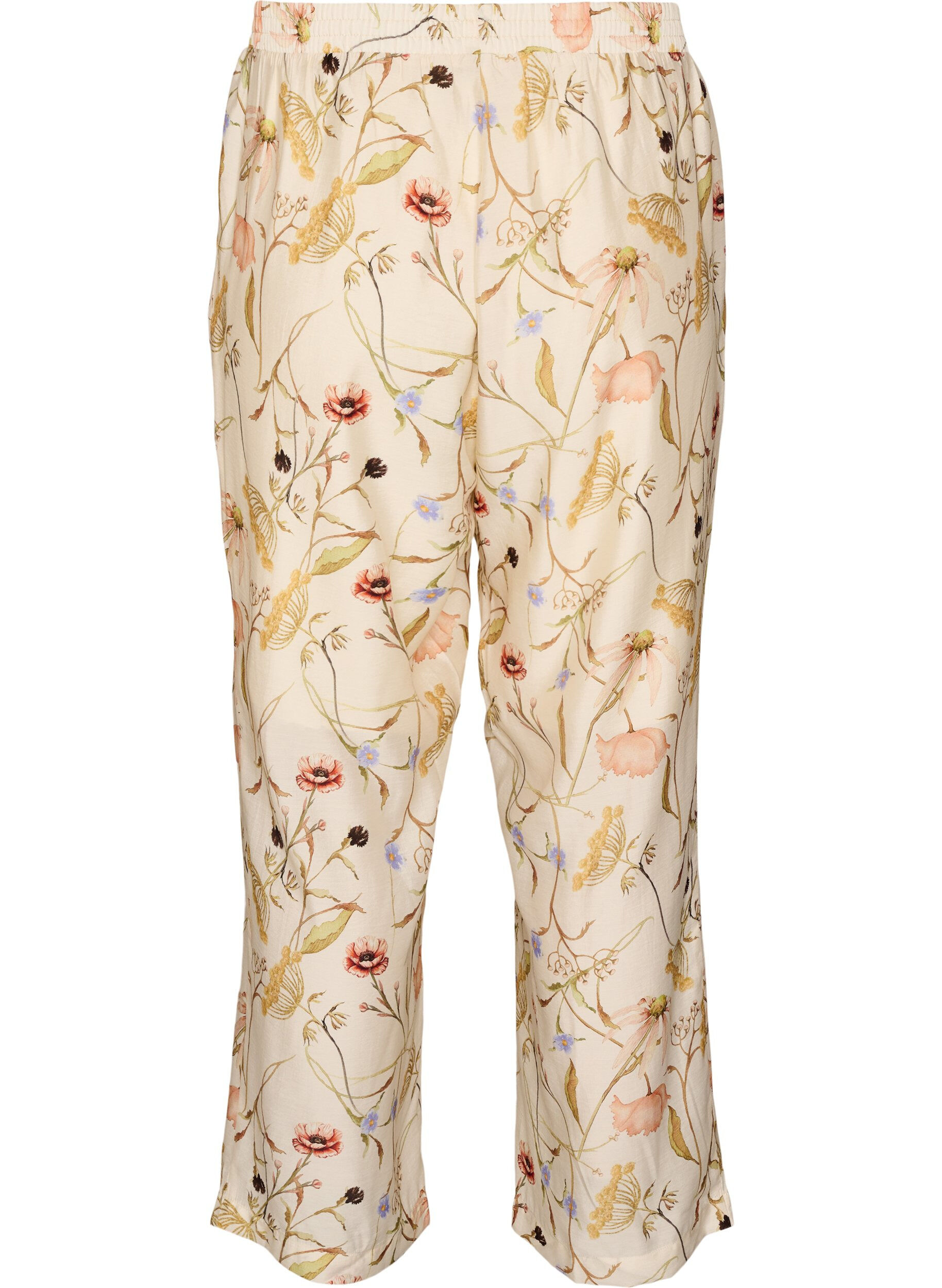 ZizzifashionHigh-waisted viscose trousers with floral print, Beige, Packshot image number 1