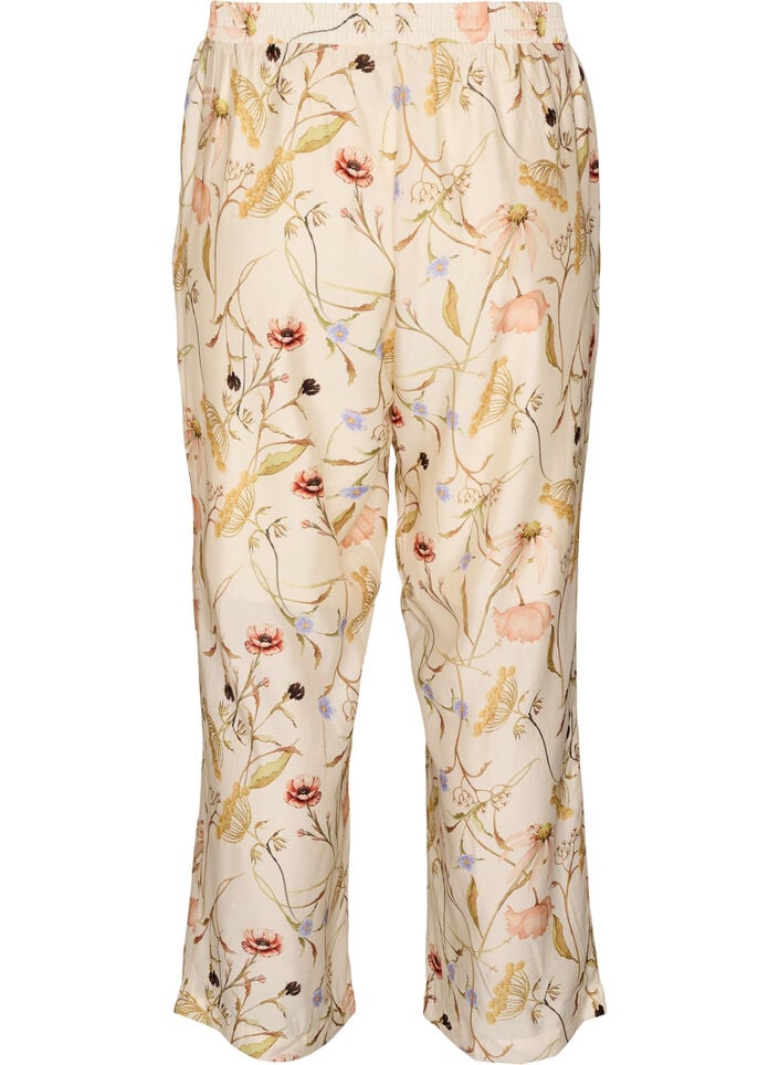 High-waisted viscose trousers with floral print, Beige, Packshot image number 1
