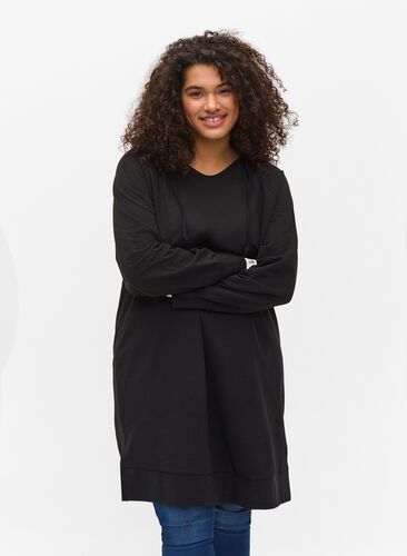 Sweater dress with hood, Black Solid, Model image number 0