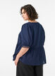 Blouse in textured cotton with crochet details, Blue, Model image number 2