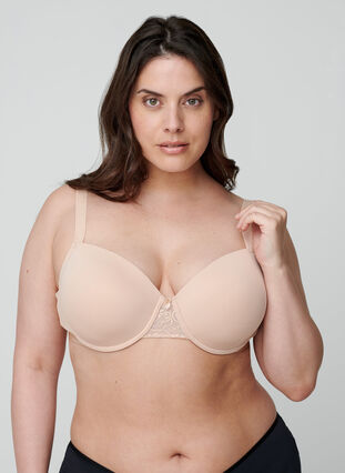 Moulded bra with mesh, Nude, Model image number 0