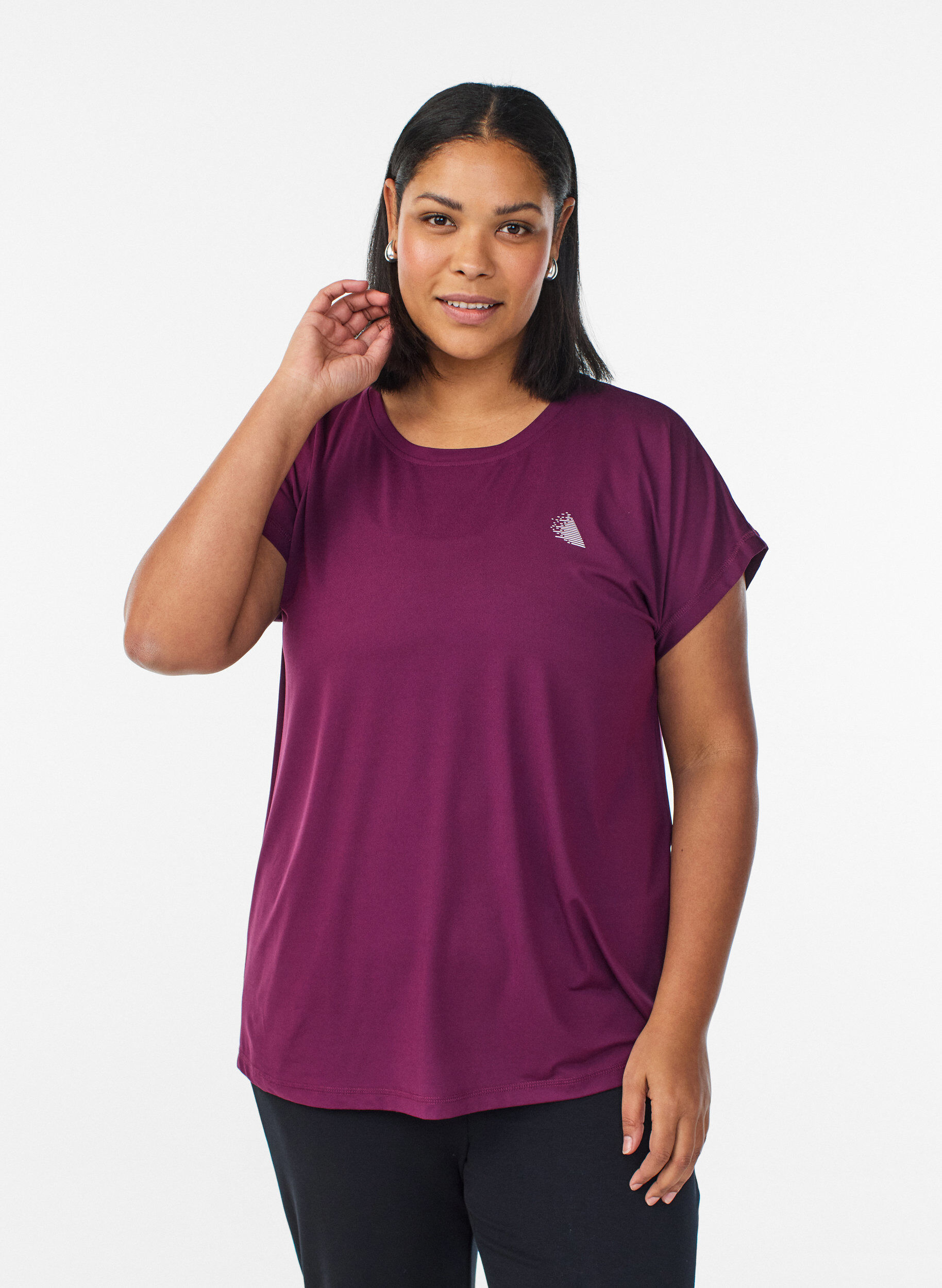 Solid-coloured training T-shirt, Purple, Model