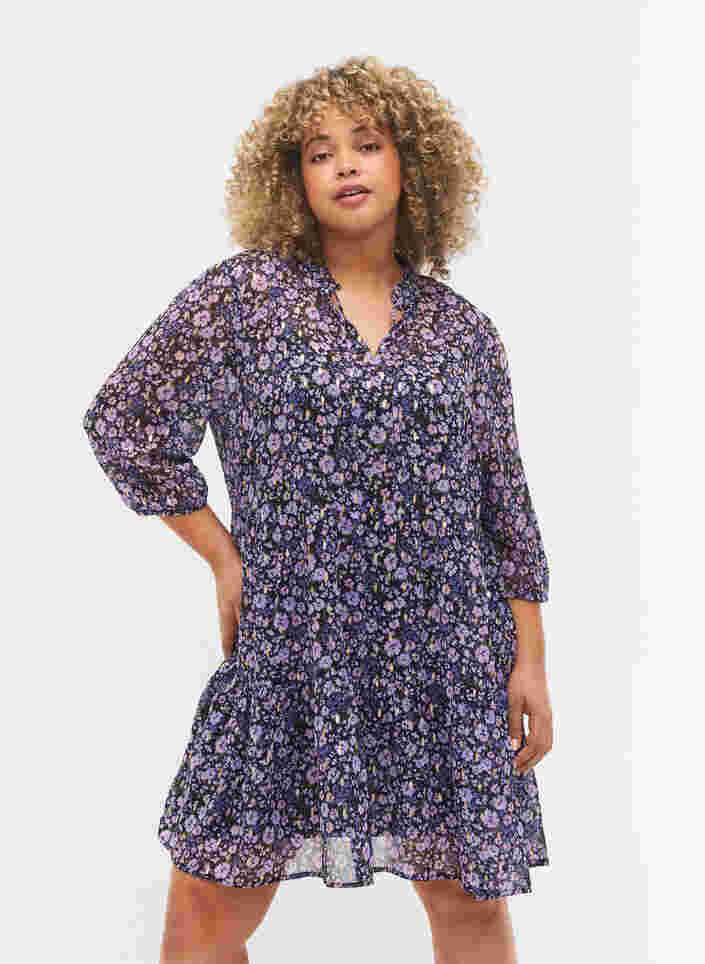 Tunic with floral print and lurex, Purple Ditzy Flower, Model image number 0