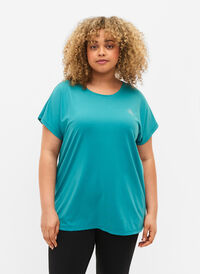 Short sleeved workout t-shirt, Green-Blue Slate, Model