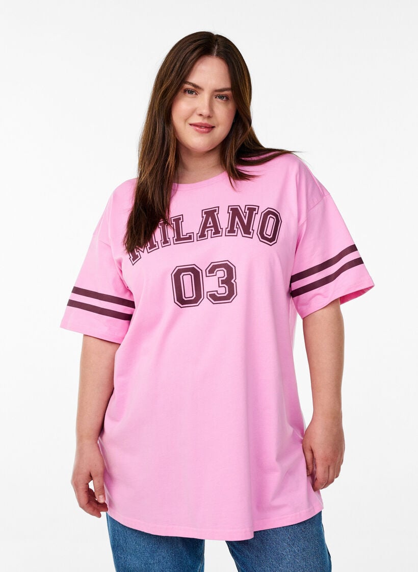 Sporty oversized college T-shirt, Pink, Model image number 0