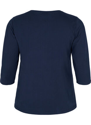Basic cotton t-shirt with 3/4 sleeves, Navy Blazer, Packshot image number 1