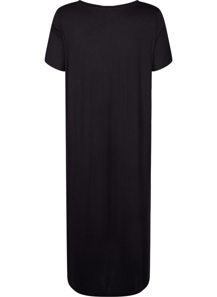 Viscose midi dress with short sleeves, Black, Packshot image number 1