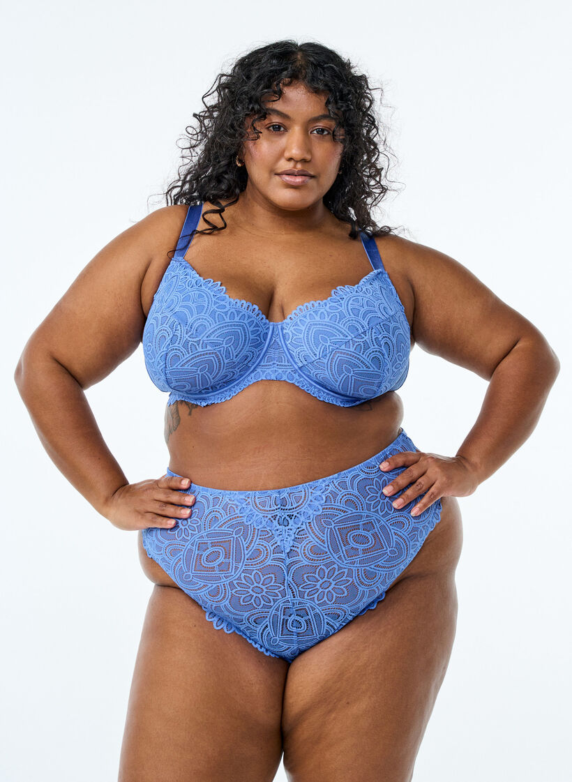 Lace Brazilian brief with a regular waist, Blue, Model image number 0