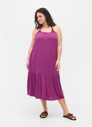 Long beach dress in viscose, Dark Purple, Model image number 2
