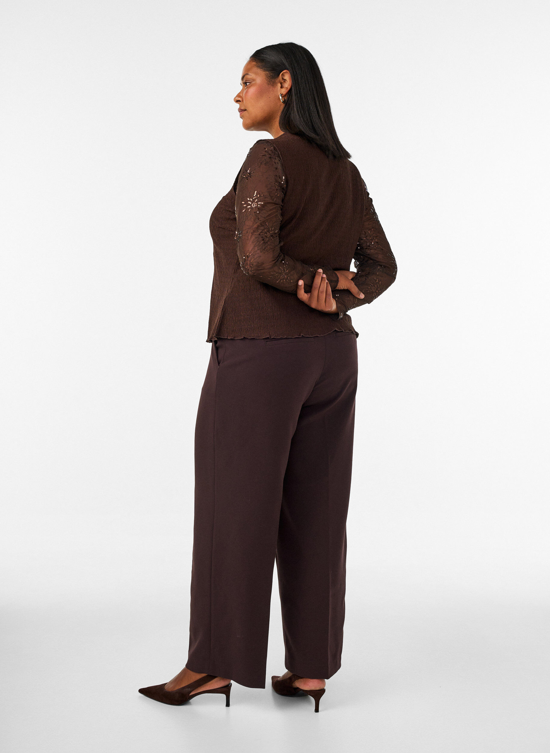 ZizzifashionTailored trousers with wide legs and high waist, Brown, Model image number 1