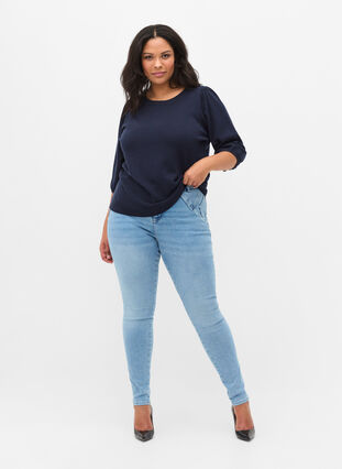 Super slim Amy jeans with bold stitching, Light blue, Model image number 0