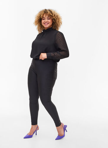 Shiny leggings with back pockets 7/8 length, Black, Model image number 2
