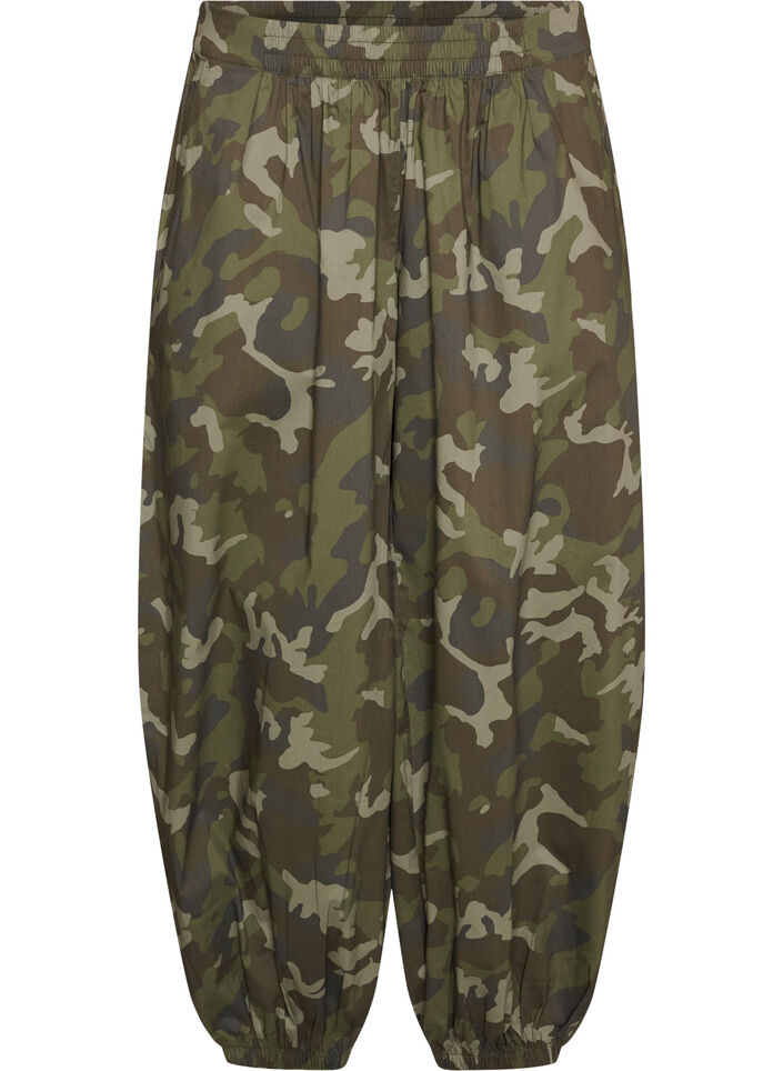 Balloon trousers with a high waist and all-over pattern, Green, Packshot image number 0