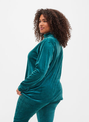 Velour top with high neck and drawstring, Ponderosa Pine, Model image number 1