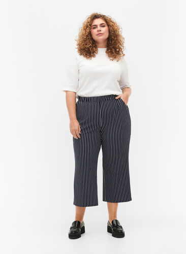 Loose trousers with 7/8 length, Navy Blazer Stripe, Model image number 0