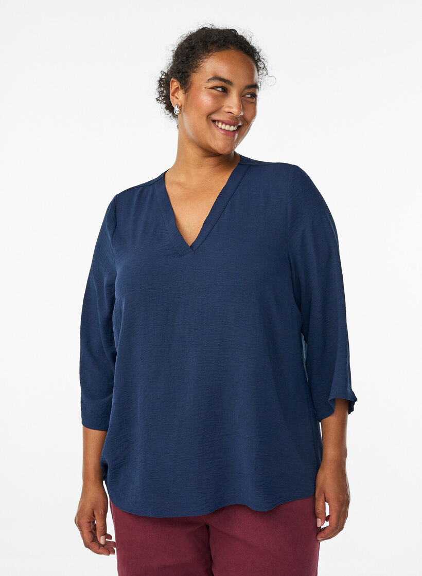 Blouse with 3/4 sleeves, Blue, Model image number 0