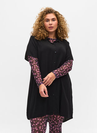Viscose tunic with buttons, Black, Model image number 0