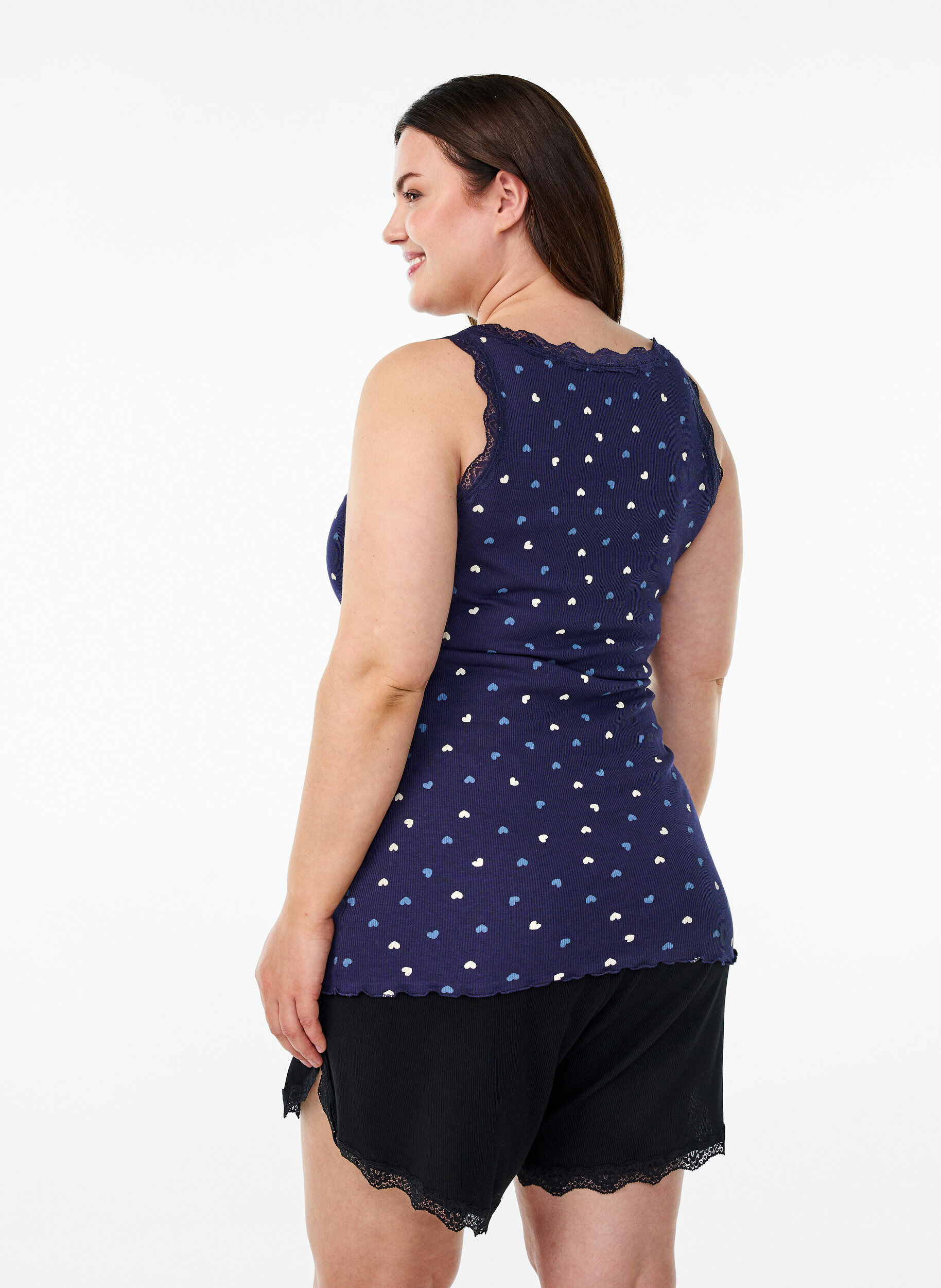 ZizzifashionTop with print and lace edge, Blue, Model image number 2