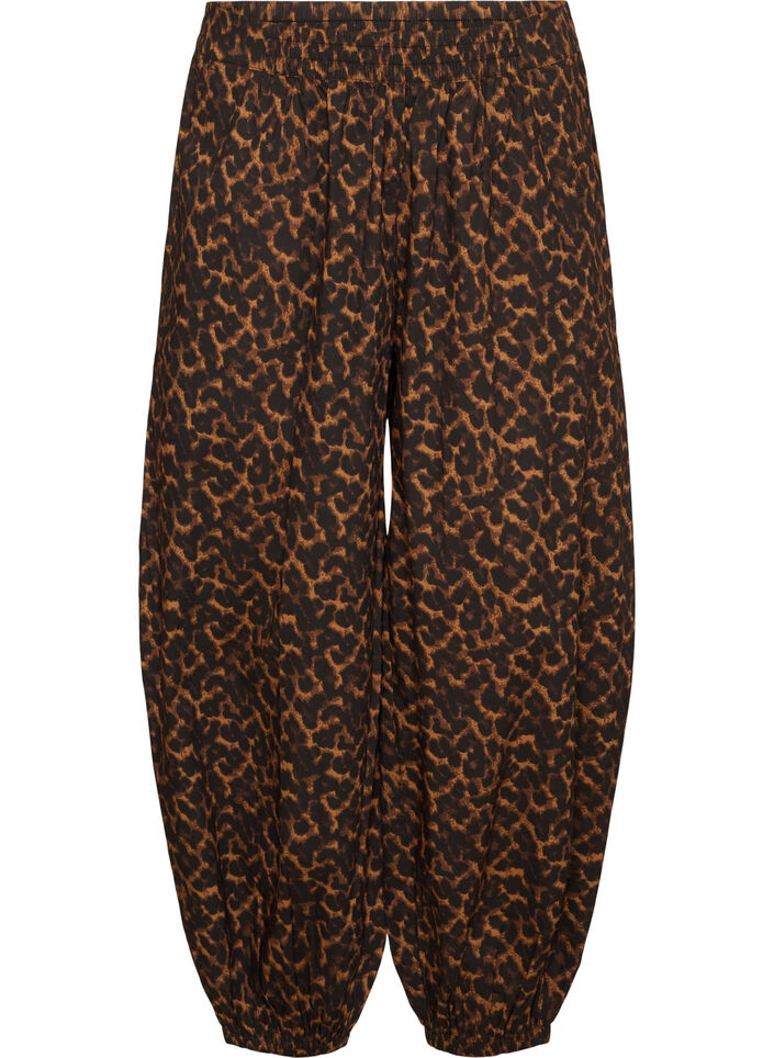 Balloon trousers with a high waist and all-over pattern, Brown, Packshot image number 0