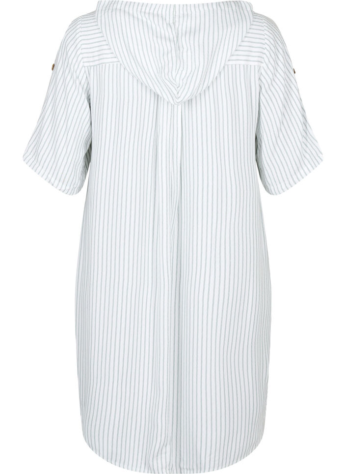 Short-sleeved viscose tunic with hood, Chinois Green Stripe, Packshot image number 1