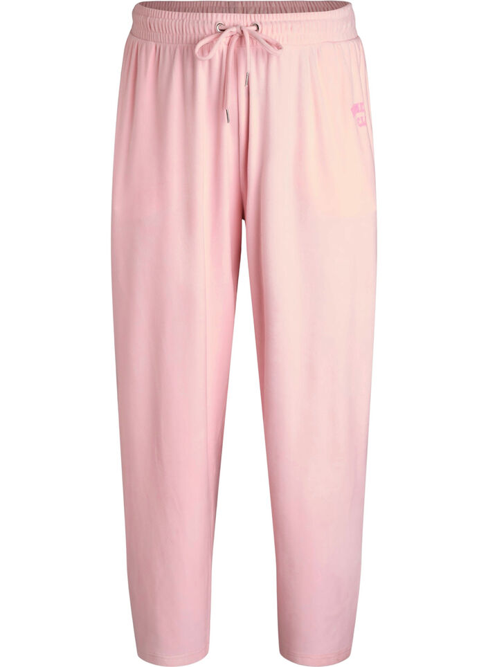 Loose velour trousers with a high waist and pockets, Rose, Packshot image number 0