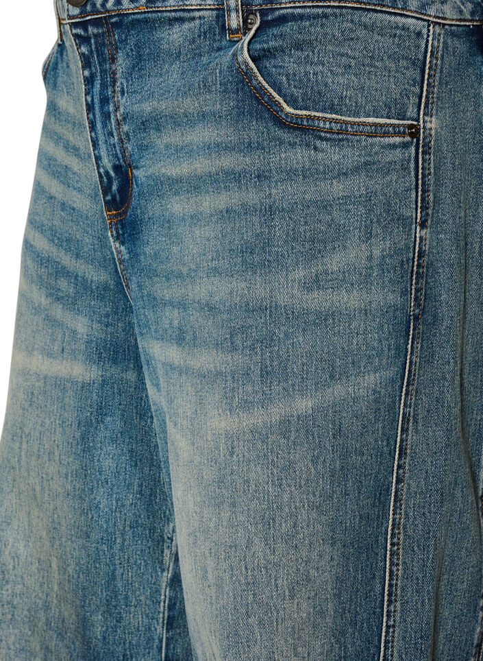 Barrel fit jeans with a distressed wash, Blue, Packshot