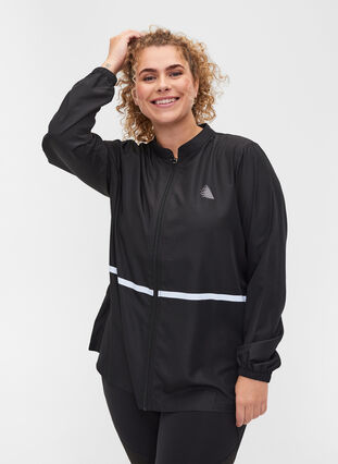 Sporty reflective jacket with zip, Black, Model image number 0