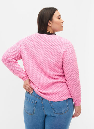 Patterned knitted top with v-neckline, Begonia Pink, Model image number 1