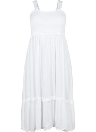 Viscose midi dress with smock, Bright White, Packshot image number 0