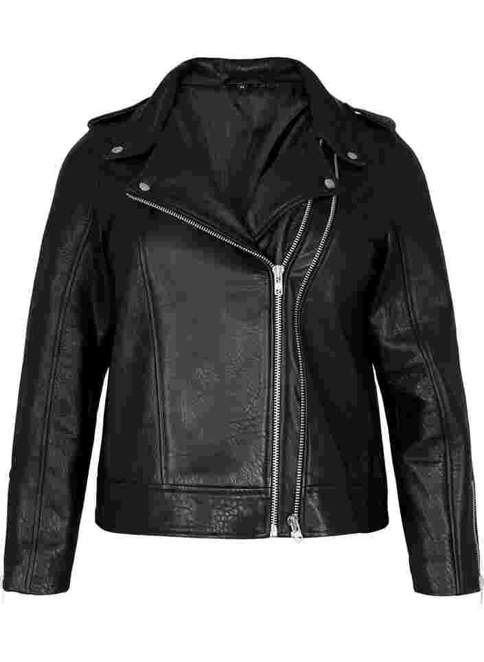 Leather jacket with zip, Black, Packshot image number 0