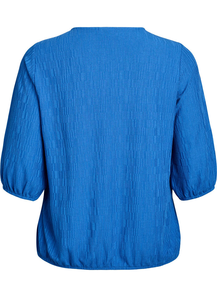 Blouse with texture and 3/4 sleeves, Blue, Packshot image number 1