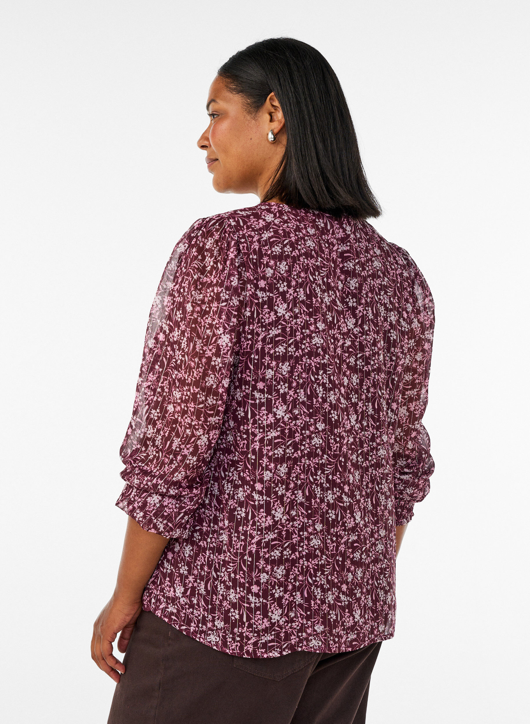 ZizzifashionBlouse with floral print and glitter thread, Red, Model image number 2
