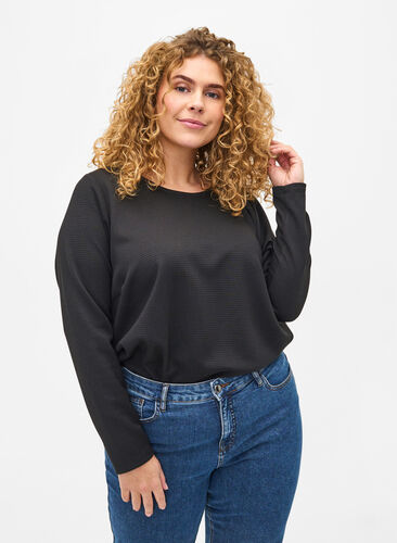 Textured A-line blouse, Black, Model image number 0