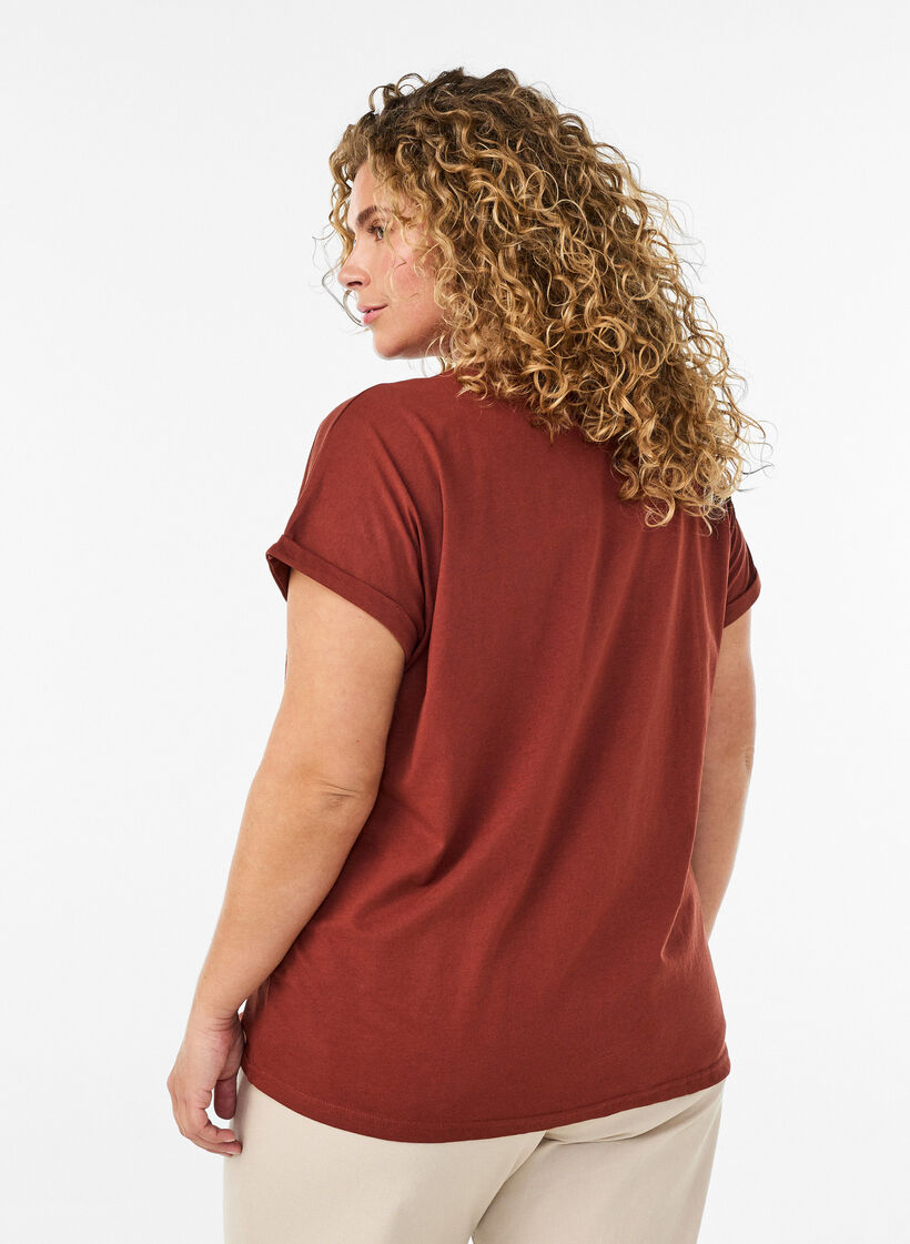 Short-sleeved cotton blend T-shirt, Red, Model image number 2