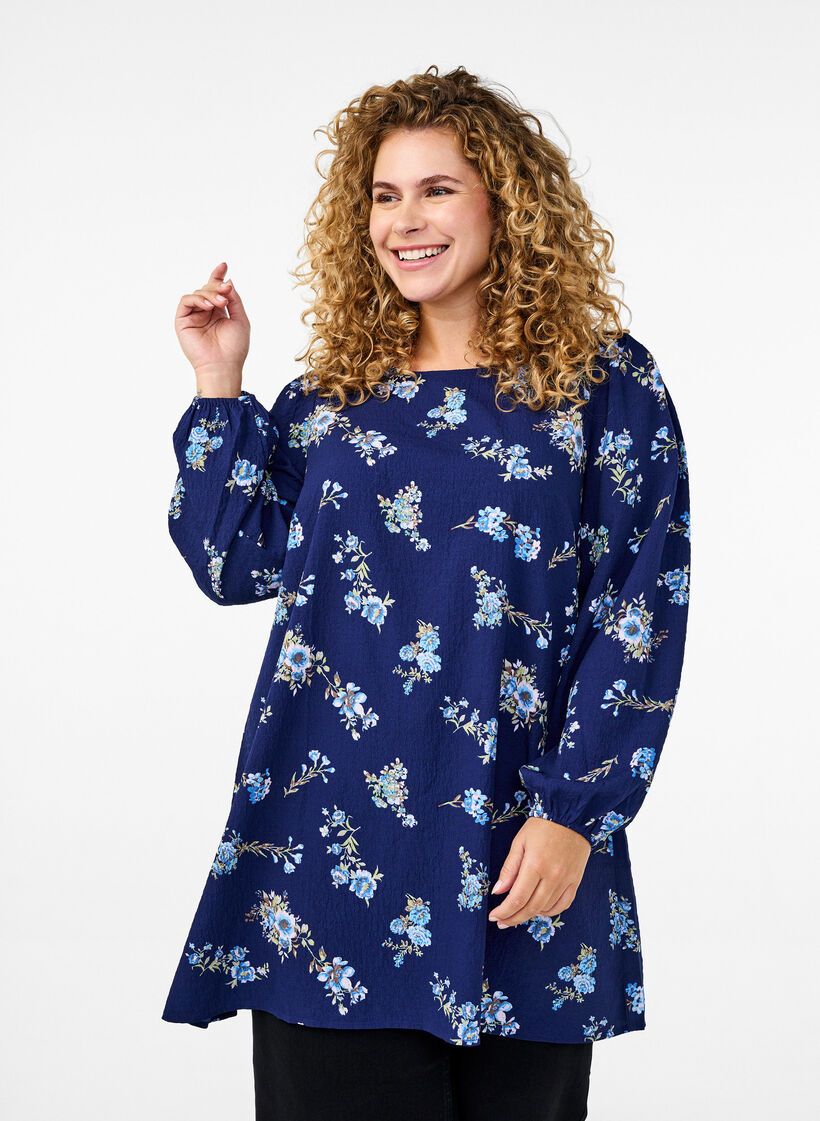 FLASH - Long-sleeved tunic with a round neck, Blue, Model image number 0