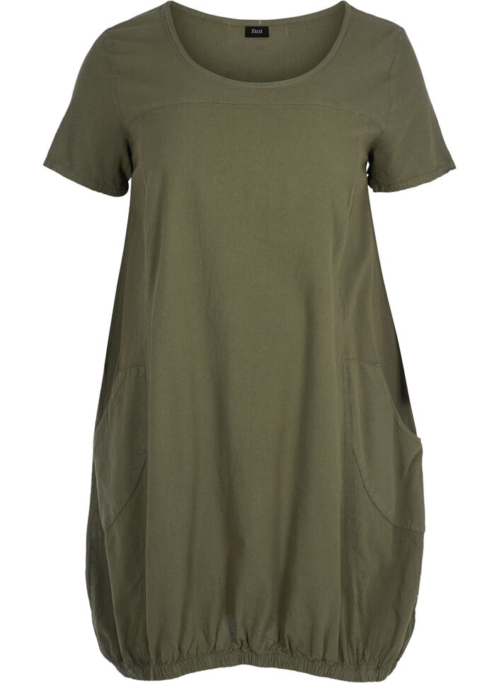 Short-sleeved cotton dress, Green, Packshot image number 0