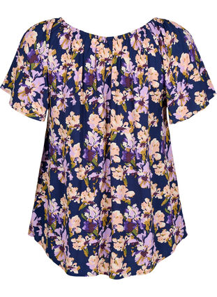 Floral viscose blouse with short sleeves, Small Flower AOP, Packshot image number 1