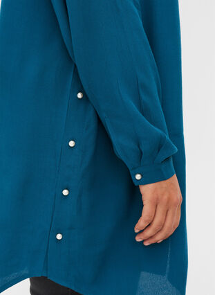 Viscose tunic with pearls, Moroccan Blue, Model image number 2