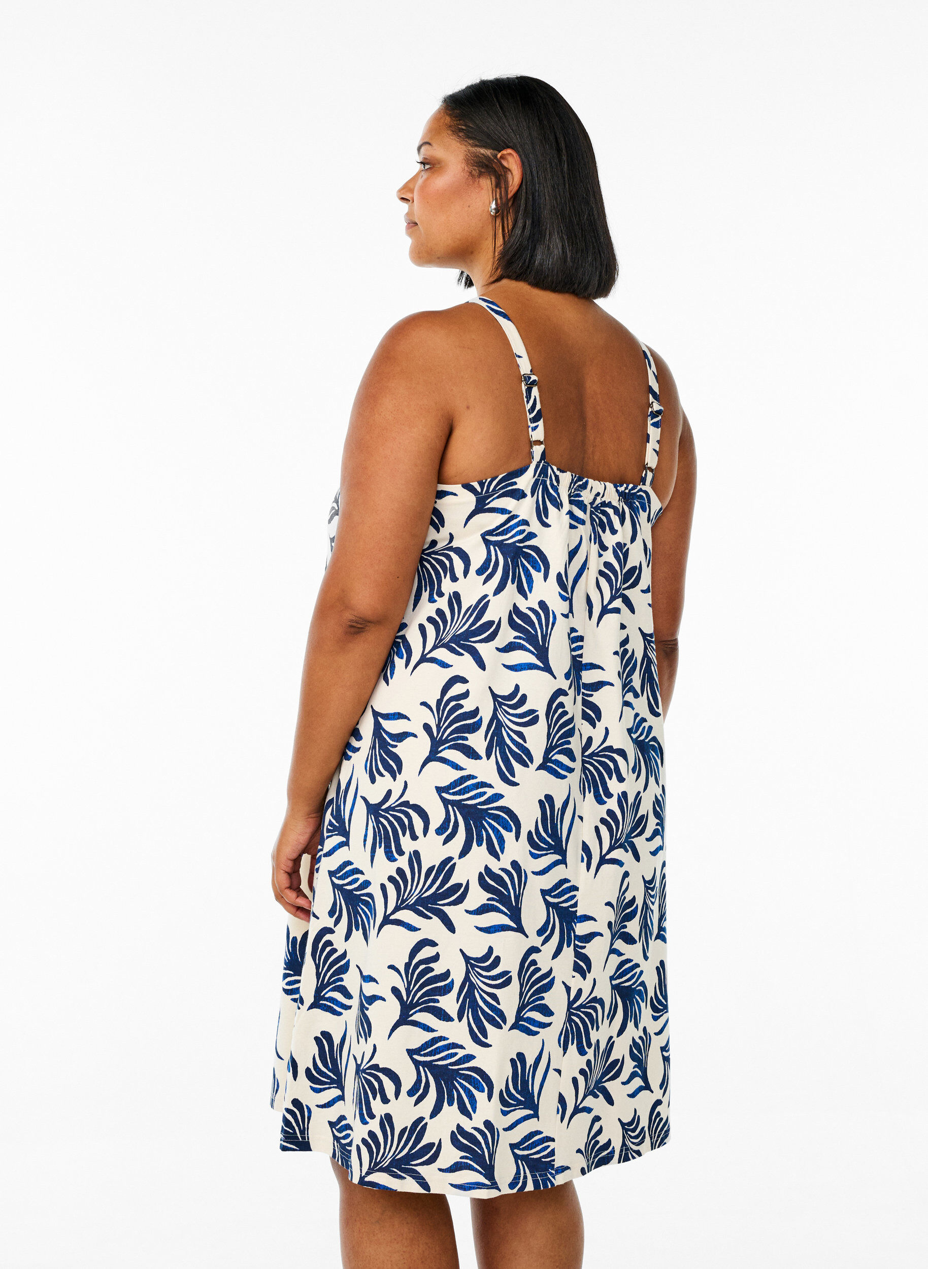 ZizzifashionKnee-length strap dress in organic cotton, White, Model image number 2