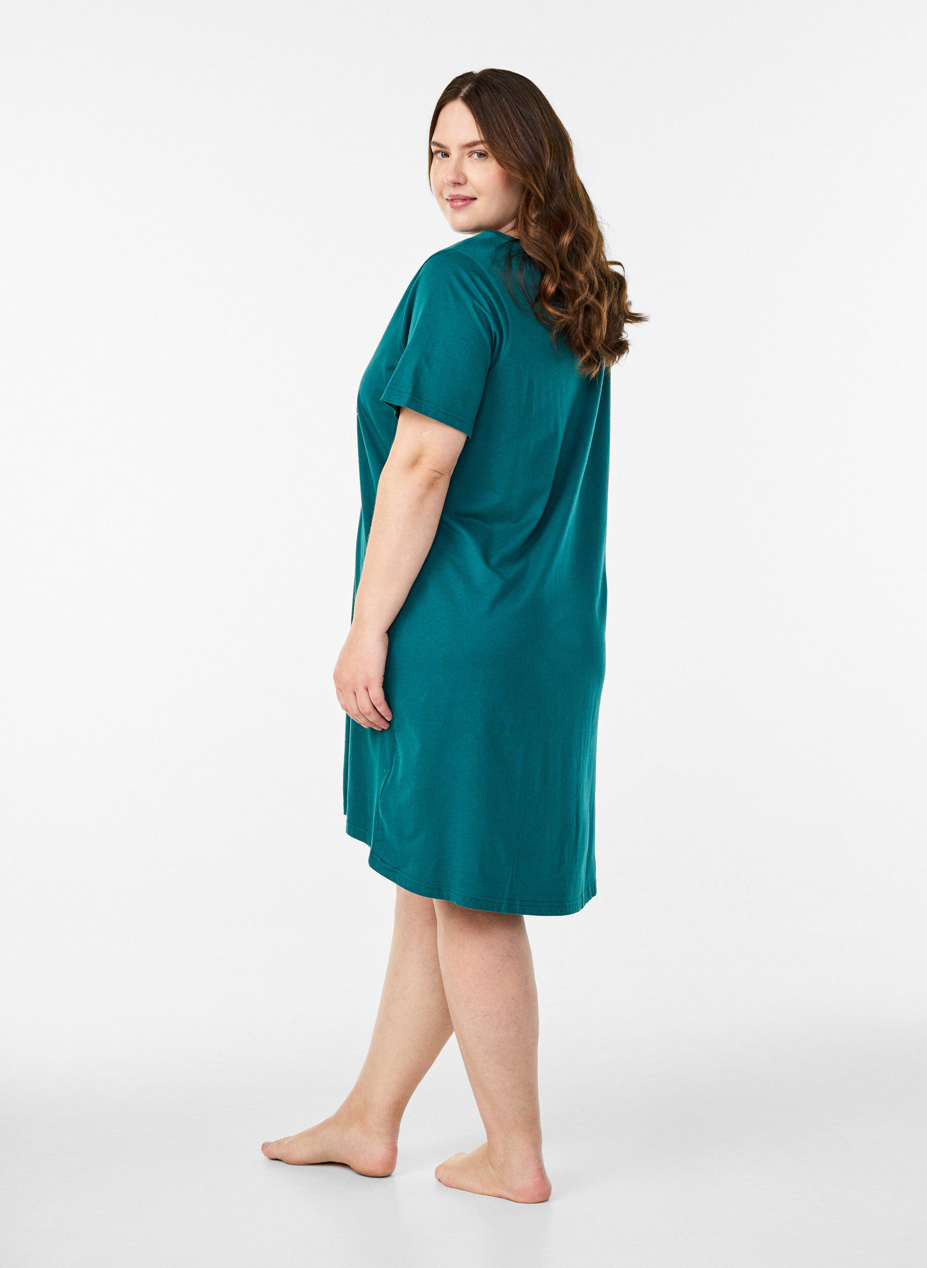 ZizzifashionOrganic cotton nightdress with V-neck, Green, Model image number 2