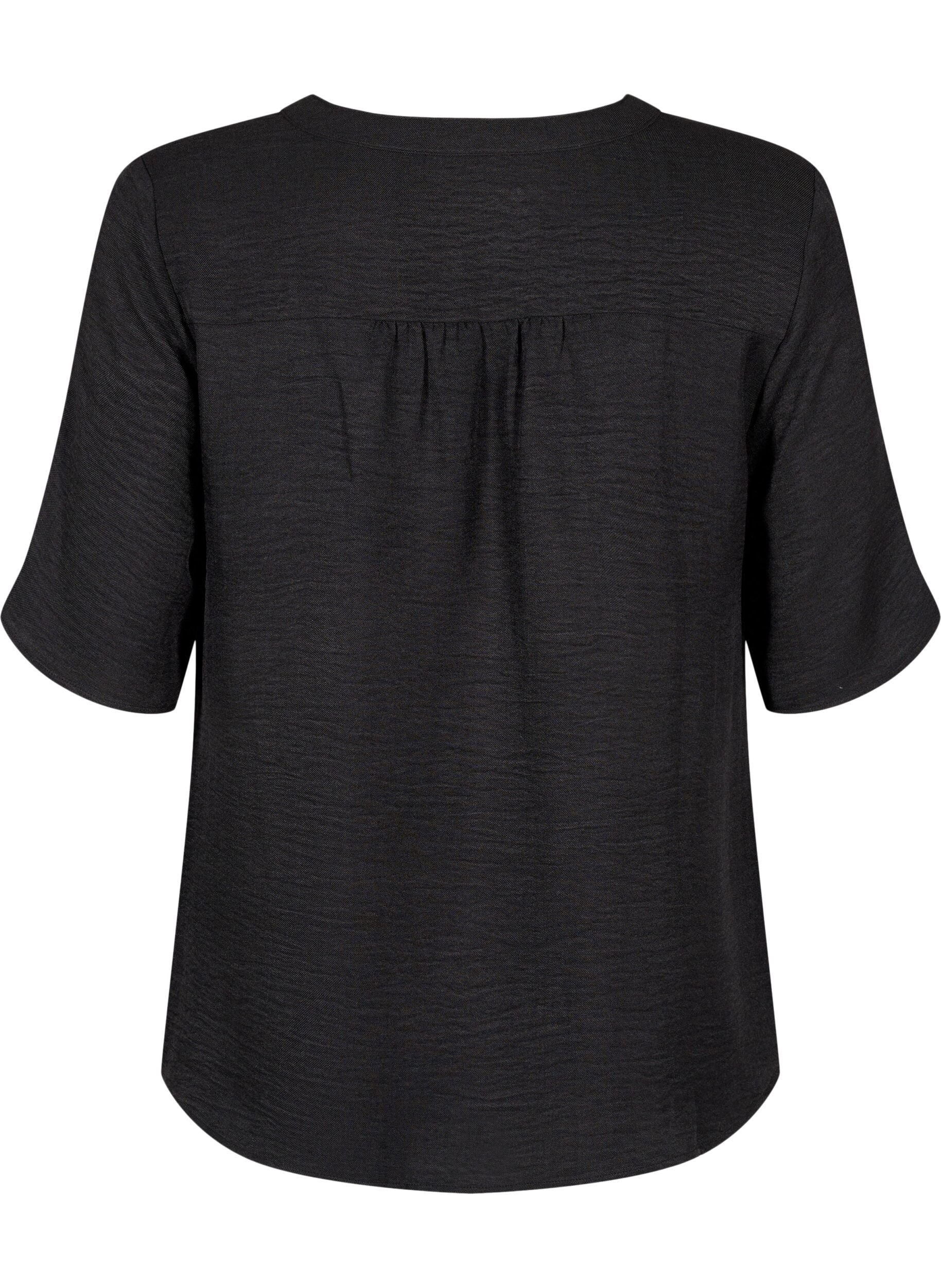 ZizzifashionV-neck shirt blouse with short sleeves, Black, Packshot image number 1
