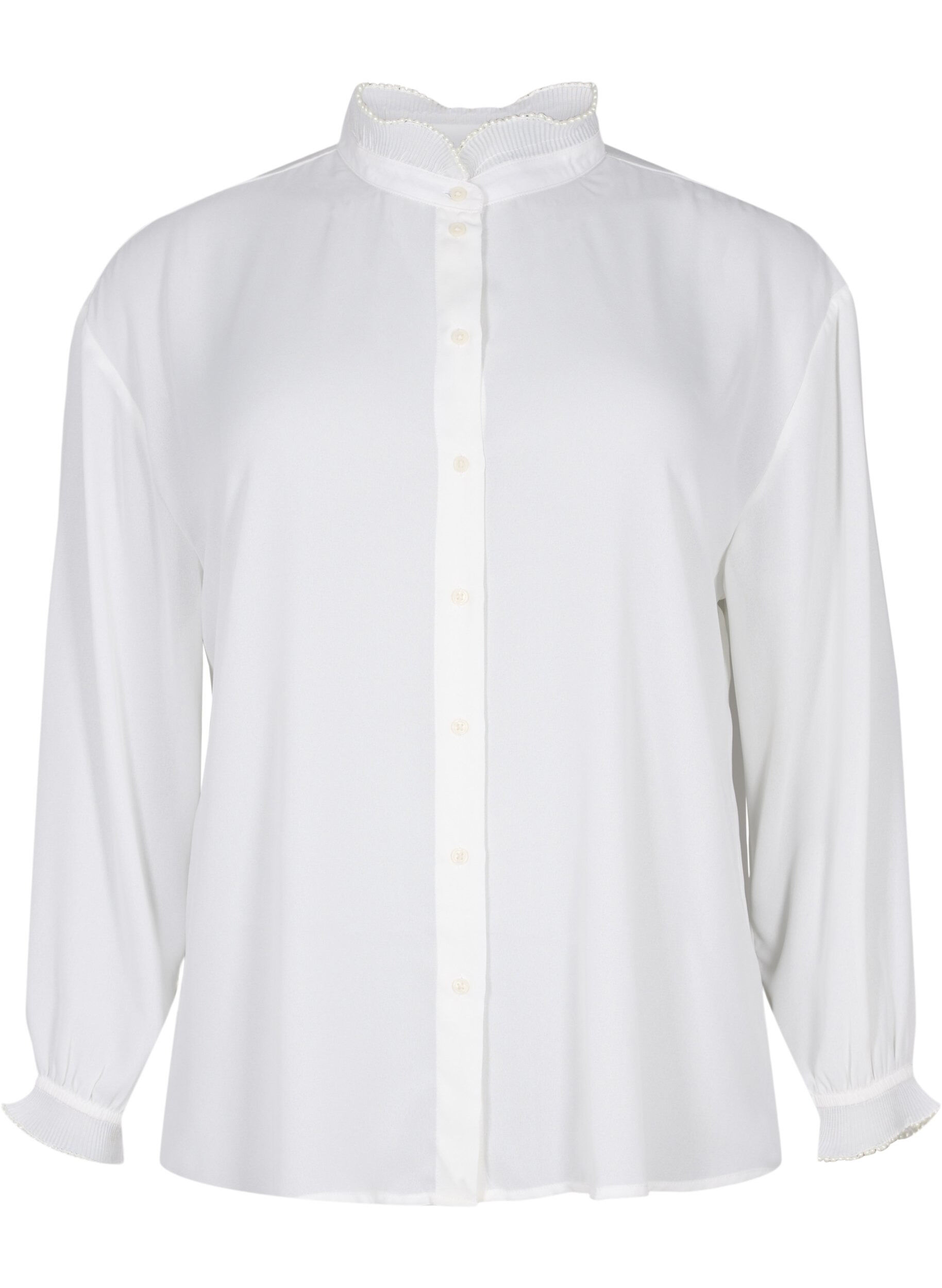 Zizzifashion Shirt blouse with ruffle details, Bright White, Packshot image number 0