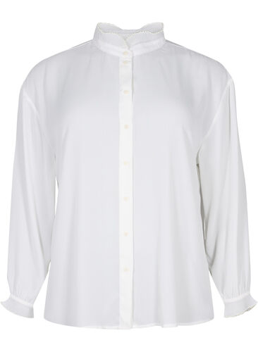 Shirt blouse with ruffle details, Bright White, Packshot image number 0