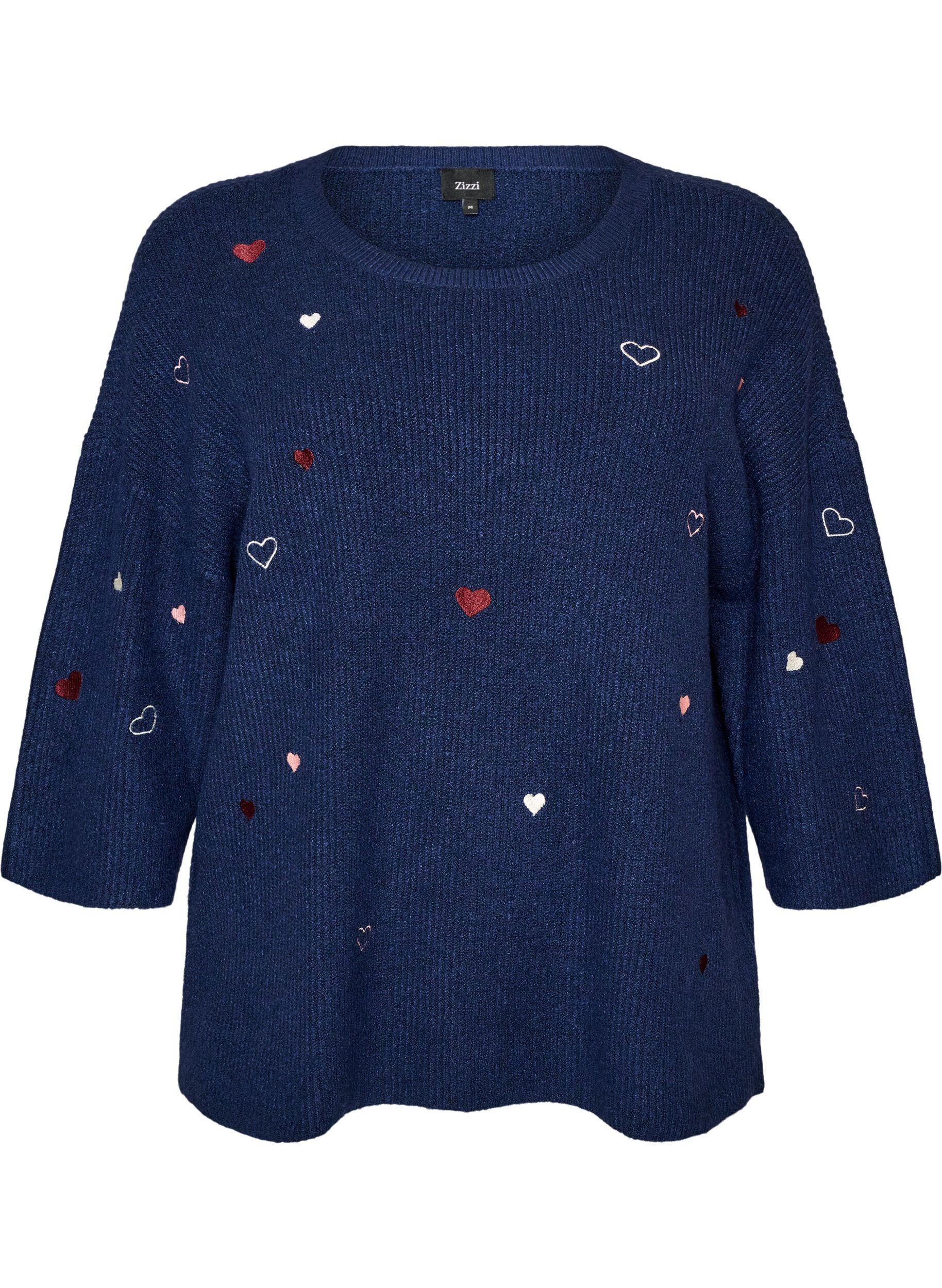 ZizzifashionJumper with hearts and 3/4 sleeves, Blue, Packshot image number 0