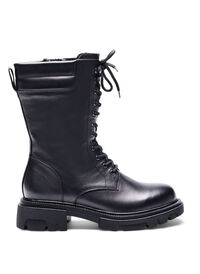 Wide fit leather boot with zip and laces