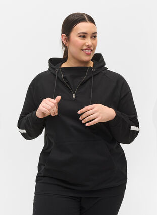  Sweatshirt with hood and zip, Black, Model image number 0