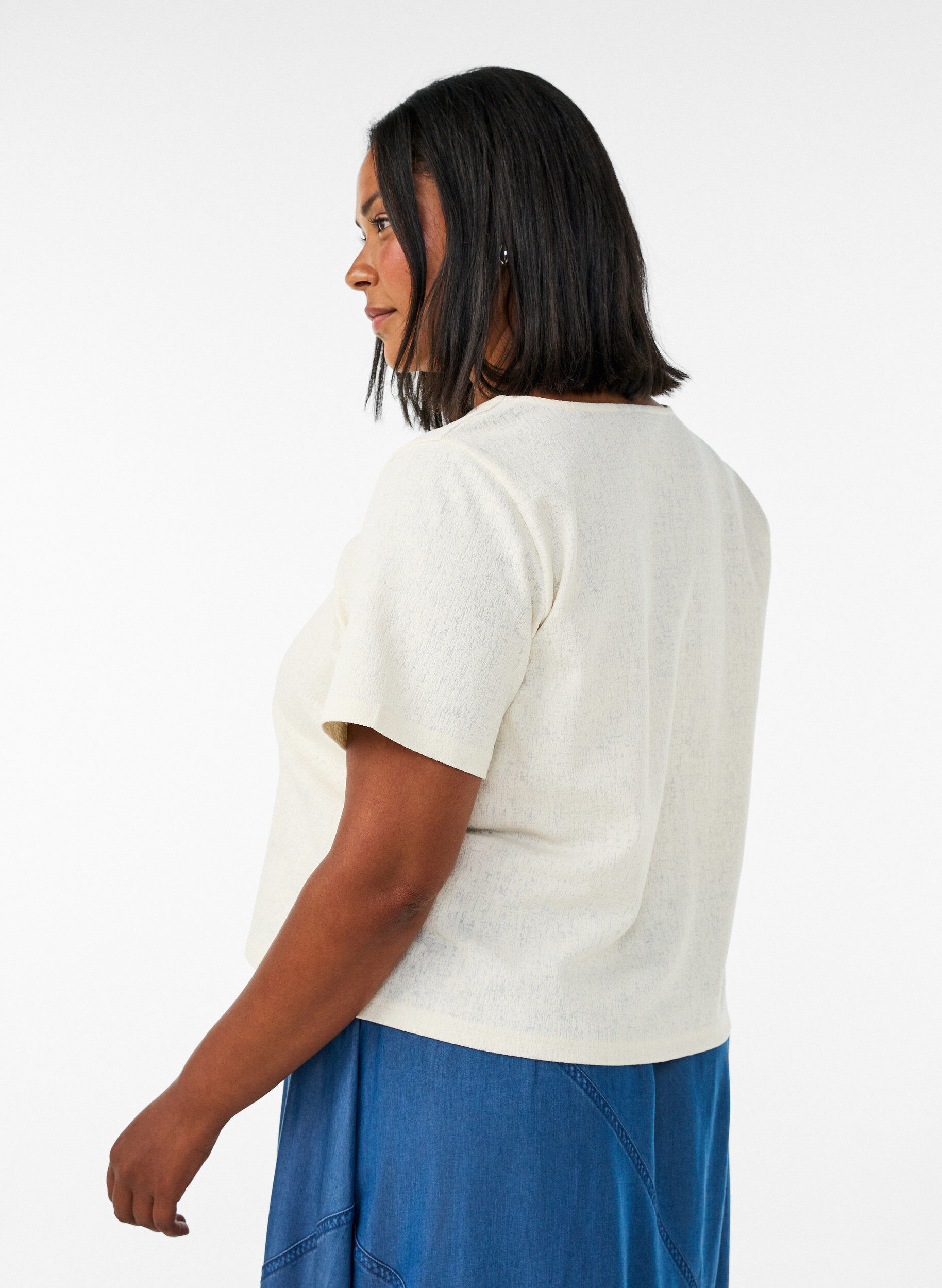 ZizzifashionTextured cotton blouse with button fastening, Vanilla, Model image number 2
