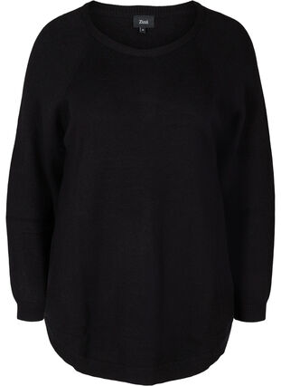 Long-sleeved knitted top with rib details, Black, Packshot image number 0
