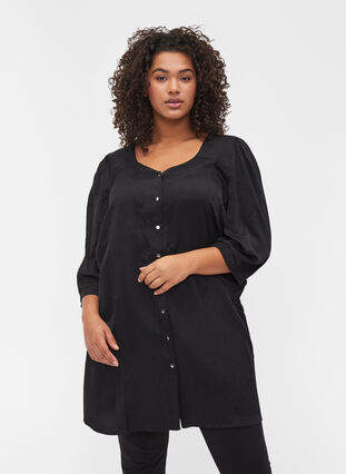 3/4-sleeved tunic with buttons, Black, Model image number 0